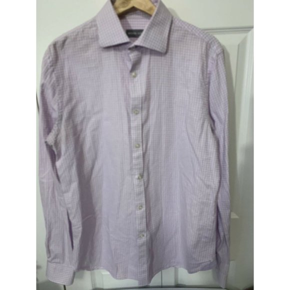 Michael Kors Purple White Men’s Sz L Cotton Mirco-Check‎ Plaid Dress Shirt - Picture 3 of 6